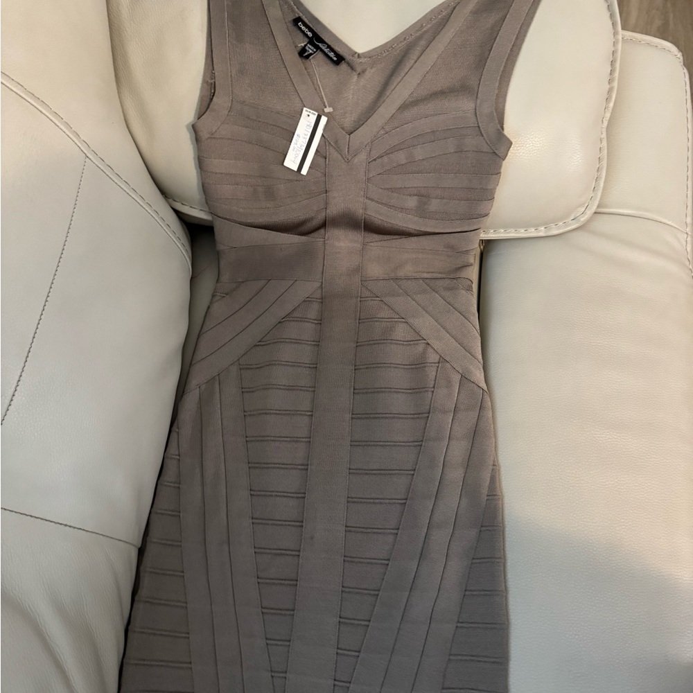 bebe Taupe Sleeveless Midi Dress